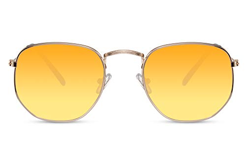 Cheapass Sonnenbrille Hexagonal Gold Orange Verlaufsglas UV-400 Transluzent Kleine Damen Herren von Cheapass