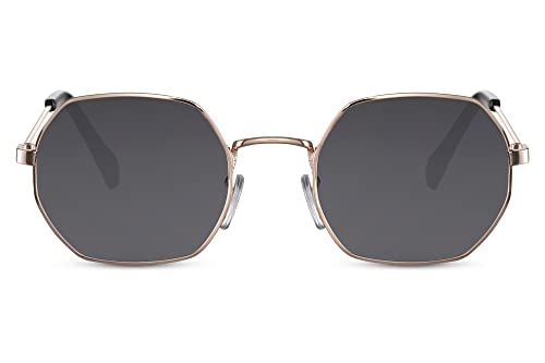 Cheapass Sonnenbrille Kleine trendige achteckige goldene Metallfassung mit recycelten schwarzen Gläsern UV400-Schutz Herren Damen von Cheapass