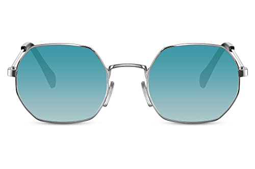 Cheapass Sonnenbrille Kleiner Trendy Achteckiger Silberner Metallrahmen mit recycelten grünen Verlaufsgläsern UV400-Schutz Herren Damen von Cheapass