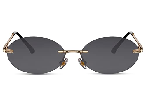 Cheapass Sonnenbrille Neuester Stil Oval Goldene Metallrandlose Sonnenbrille mit Schwarzen Gläsern UV400 geschützt für Männer und Frauen von Cheapass