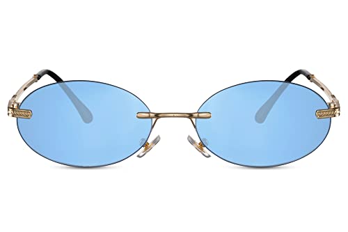 Cheapass Sonnenbrille Neuester Stil Ovale Goldene Metallrandlose Sonnenbrille mit Blauen Gläsern UV400 geschützt für Männer und Frauen von Cheapass