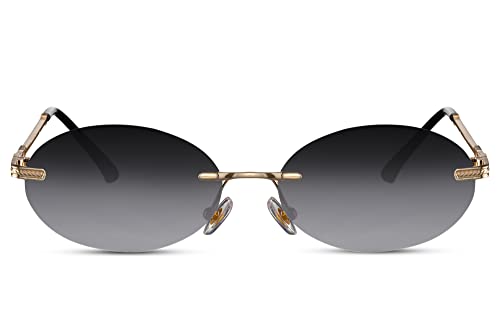 Cheapass Sonnenbrille Neuester Stil Ovale Goldene Metallrandlose Sonnenbrille mit Lila Gläsern UV400 geschützt für Männer und Frauen von Cheapass