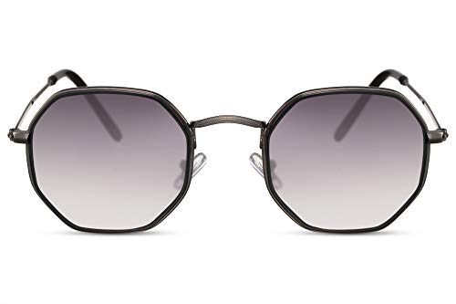 Cheapass Sonnenbrille Oktogonal Schwarz Violett Getönt UV-400 Klein Rund Festival Metall Damen Frauen von Cheapass