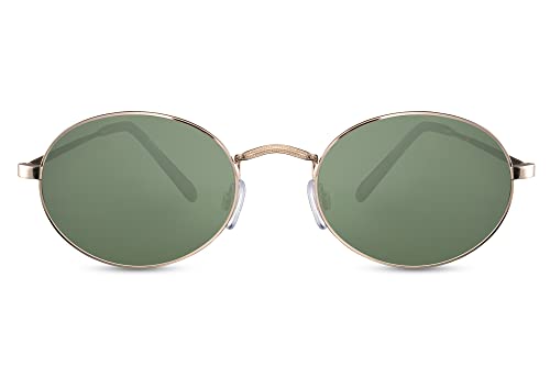 Cheapass Sonnenbrille Oval Hipster Goldener Metallrahmen mit recycelten grünen Gläsern Retro Vintage UV400 geschützt Damen Herren von Cheapass