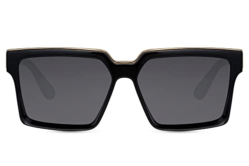 Cheapass Sonnenbrille Oversized R&B Gangster Schattierungen Schwarzer Rahmen und dunkle Gläser für Herren UV400 geschützt und 100% recycelt von Cheapass