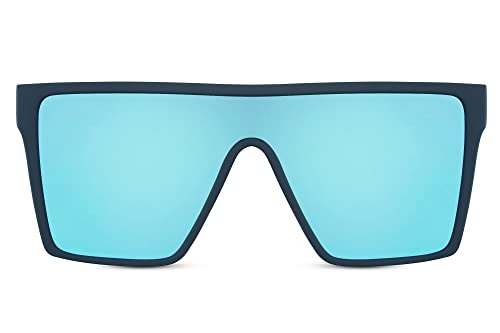 Cheapass Sonnenbrille Oversized Shield XXL recycelt blauer Rahmen mit einem blauen verspiegelten einteiligem Objektiv UV400 Schutz Frauen Männer von Cheapass