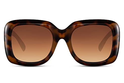 Cheapass Sonnenbrille Oversized weiblicher Stil mit großen braunen Verlaufsgläsern und einem riesigen glänzenden demi-braunen Rahmen UV400-Schutz von Cheapass