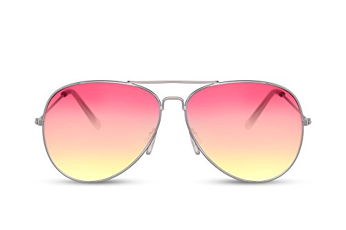 Cheapass Sonnenbrille Piloten-Sonnenbrille Silber-n Pink bis Violett Getönt Flieger-Brille Gradient-Linsen Verlaufsglas UV-400 Cat-2 Metall Damen von Cheapass