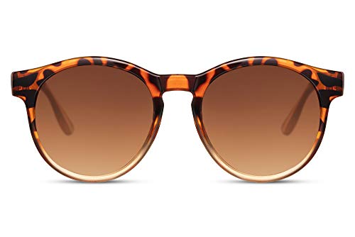 Cheapass Sonnenbrille Retro Vintage Rund Leopard/Orangefarbener transparenter Rahmen mit braunen Verlaufsgläsern UV400 geschützt Männer Frauen von Cheapass