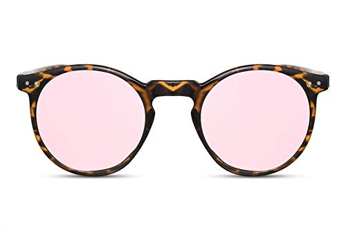 Cheapass Sonnenbrille Rund Braun Schwarz Leopard Pink Verspiegelt UV-400 Festival-Brille Plastik Damen Herren von Cheapass