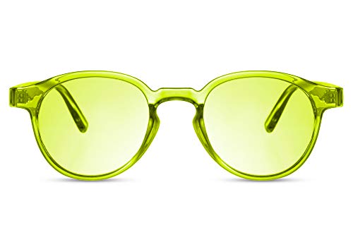 Cheapass Sonnenbrille Rund Gelb Fluor Neonrahmen mit gelben Linsen für Männer und Frauen von Cheapass