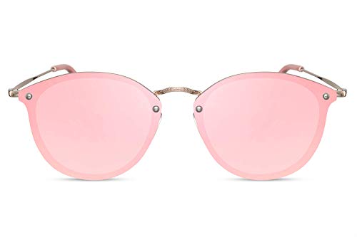 Cheapass Sonnenbrille Rund Rosa Flach-e Gläser UV-400 Metall Damen Frauen von Cheapass