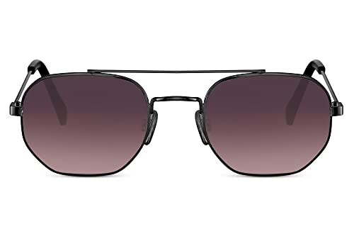 Cheapass Sonnenbrille Rund Schwarz Metall Doppelsteg Klassischer Italienischer Stil mit recycelten schwarzen Gläsern UV400 geschützt Herren von Cheapass