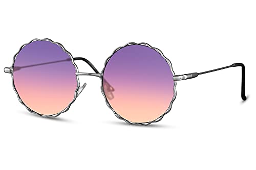 Cheapass Sonnenbrille Rund Silber Metall Hippie Festival Sonnenbrille mit durchscheinend Purple bis Pink Farbverlauf Linsen für Frauen von Cheapass