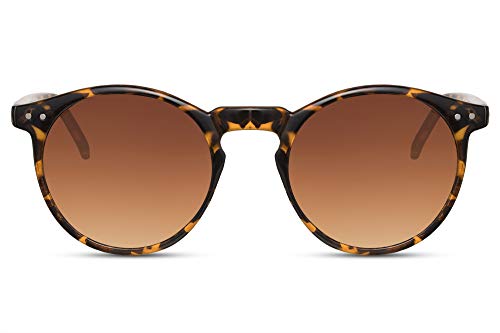 Cheapass Sonnenbrille Rund-e Braun Schwarz Leopard UV-400 Getönt Festival-Brille Plastik Damen Herren von Cheapass