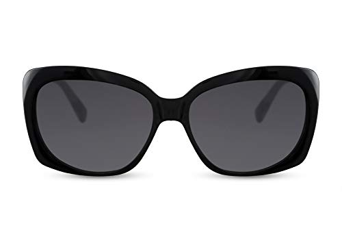 Cheapass Sonnenbrille Schwarz Rechteckig Groß UV-400 Cat-Eye Plastik Damen von Cheapass