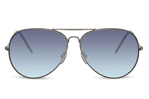 Cheapass Sonnenbrille Silber Metall Pilot-Rahmen mit blauen Verlaufslinsen UV400 geschützten Herren Damen von Cheapass