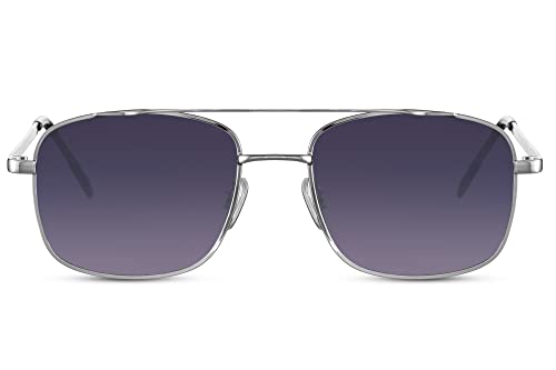Cheapass Sonnenbrille Silber-Metall eleganter breiter Pilotenstil mit schwarzen recycelten Verlaufsgläsern UV400 Schutz Männer von Cheapass