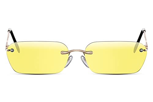 Cheapass Sonnenbrille Trendy Rechteckig Randloser Stil Goldener Rahmen mit Gelben Gläsern UV400 geschützt für Männer und Frauen von Cheapass