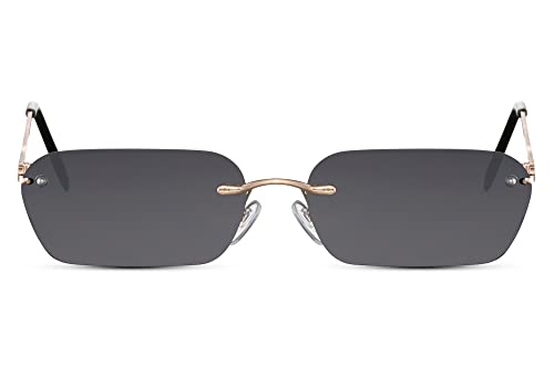 Cheapass Sonnenbrille Trendy Rechteckig Randloser Stil Goldener Rahmen mit Schwarzen Gläsern UV400 geschützt für Männer und Frauen von Cheapass