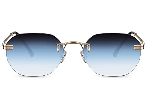 Cheapass Sonnenbrille Trendy Rechteckige Goldene Metallrandlose Sonnenbrille mit Blauen Gläsern für Männer und Frauen UV400 geschützt von Cheapass