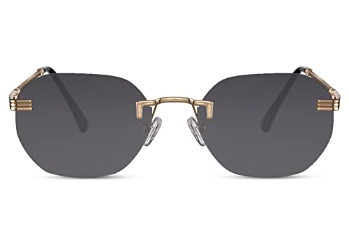 Cheapass Sonnenbrille Trendy Rechteckige Goldene Metallrandlose Sonnenbrille mit Schwarzen Gläsern für Männer und Frauen UV400 geschützt von Cheapass