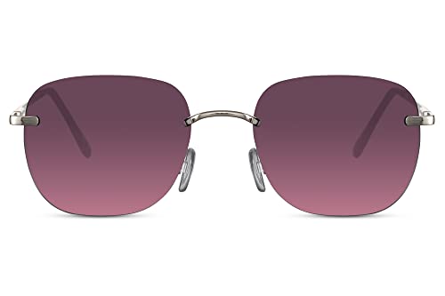 Cheapass Sonnenbrille Trendy Rechteckige Goldene Metallrandlose Sonnenbrille mit Violett Verlaufsgläsern für Männer und Frauen UV400 geschützt von Cheapass