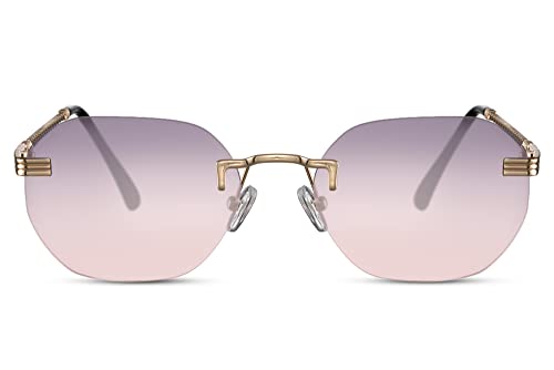 Cheapass Sonnenbrille Trendy Rechteckige Goldene Randlose Sonnenbrille mit Lila Gläsern für Männer und Frauen UV400 geschützt von Cheapass