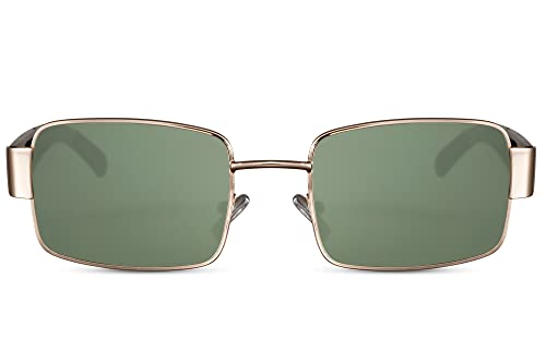 Cheapass Sonnenbrille eckige, recycelte Sonnenbrille für Damen und Herren in grün mit goldenem Metallrahmen und UV400-Schutz von Cheapass