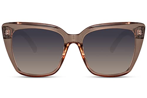 Cheapass Sonnenbrille für Damen grosses-Modell in Braun mit Katzenauge und dunklen Glässern 100% UVA & UVB Rays von Cheapass