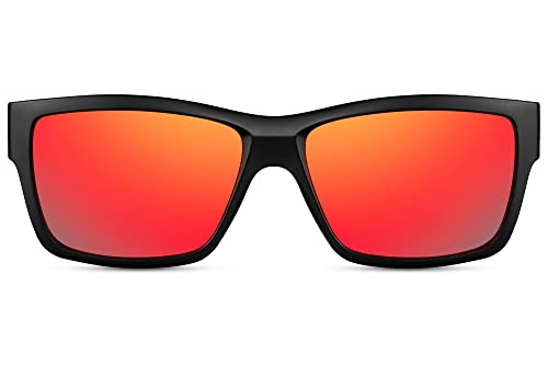 Cheapass Sonnenbrille rechteckige moderne Herren Sonnenbrille in schwarz, robuste Sonnenbrille mit rot verspiegelten Gläsern und UV-Block von Cheapass