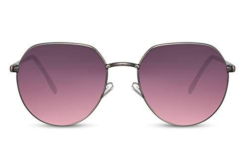 Cheapass Sonnenbrille Klein Rund Gun Metall Stil mit flacher Oberseite und Lila/Pink Verlaufsgläsern UV400 geschützt Männer Frauen von Cheapass