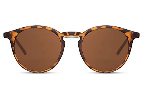 Cheapass Sonnenbrille Matt Leopard Rund mit Metallbrücken Effekt und braunen Linsen UV400 geschützt Männer Frauen von Cheapass