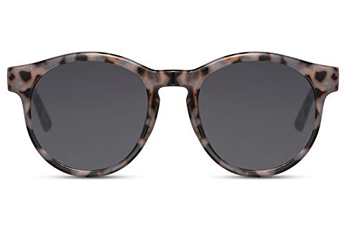 Cheapass Sonnenbrille Retro Vintage Rund Grau Leopard mit Linzen Dunkel UV400 Geschützt Herren Damen von Cheapass