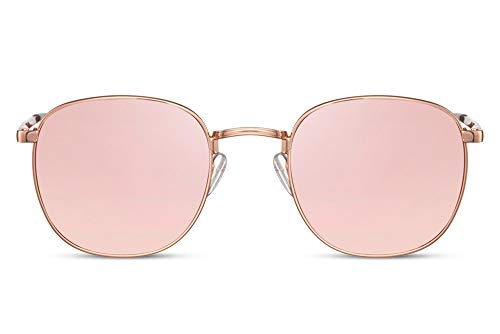 Cheapass Sonnenbrille Rund Rosa Gold Metall mit flexiblen Schanieren von hoher Qualität Retro Vintage Pink verspiegelte Lisnen UV400 geschützt Männer Frauen von Cheapass