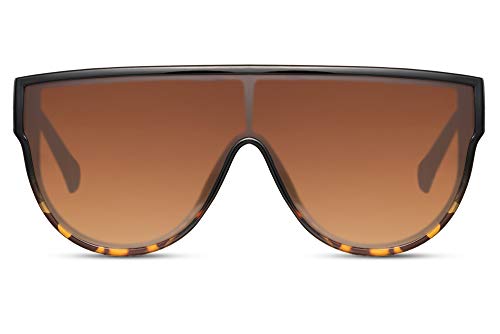 Cheapass Sonnenbrille Schwarz Leopard Übergröße XXL Flattop mit einteiliggen Verlaufsgläsern in Braun UV400 Schattierungen Frauen von Cheapass