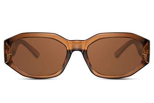 Cheapass Sonnenbrille ungewöhnliche Form Transparent Braun mit großen Bügeln und Löwenkopf Braun Linsen UV400 geschützt Frauen von Cheapass