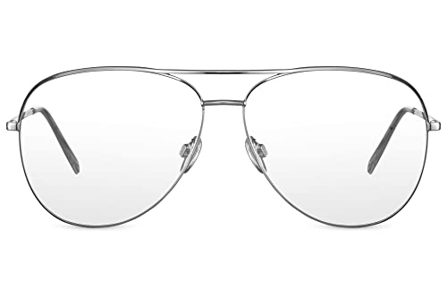 Cheapass Sonnenbrille Blaulichtfilter Brille mit einem großen, glänzend Silber Metallgestell, Bildschirmschutz für Gaming Arbeiten Lesen Herren Damen von Cheapass