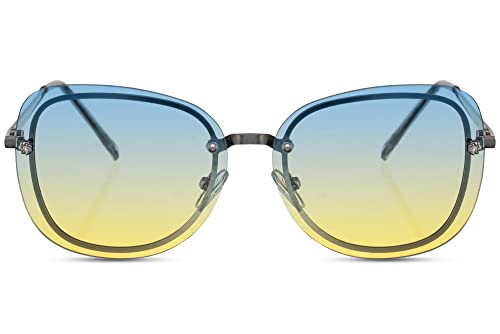 Cheapass Sonnenbrille Damenmodell geeignet für Partys, Metallränder mit trendigen UV-blockierenden Gläsern mit Farbverlauf von Blau nach Gelb von Cheapass