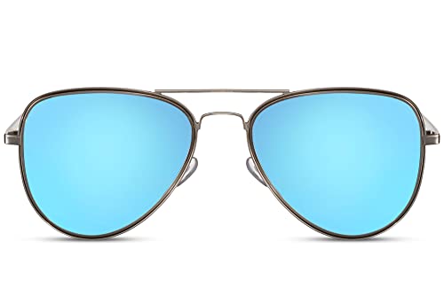 Cheapass Sonnenbrille Graziles Modell Dame Herren mit blau verspiegelten UV-blockierenden Recycling-Gläsern und Nasenpads von Cheapass