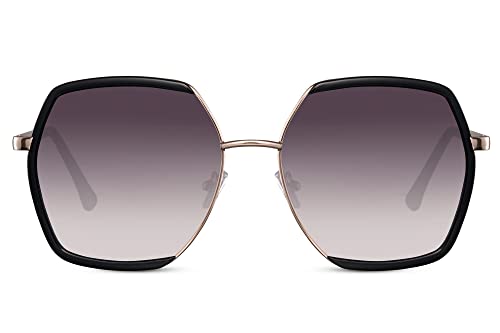 Cheapass Sonnenbrille Große Sonnenbrille, übergroße, quadratische, goldene Metallbügel mit schwarzem Gestell und dunklen Gradientengläsern, UV400 geschützt, für Damen von Cheapass