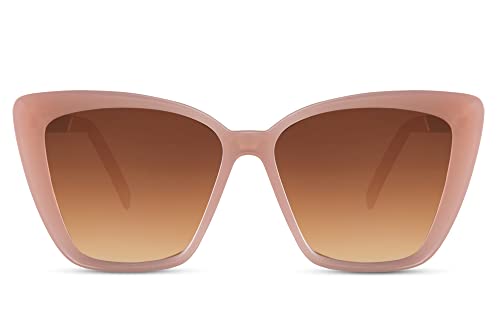 Cheapass Sonnenbrille Günstige Sonnenbrille fraulich-große und moderne Cateye/Butterfly Sonnnbrille in pink mit braunen Verlaufsgläsern und silbernen Metallbügeln UV400-geschützt von Cheapass