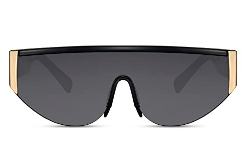 Cheapass Sonnenbrille Günstige Sonnenbrille großes dunkles Glas mit schwarzem Rahmen UV400- Schutz Damen High Fashion von Cheapass