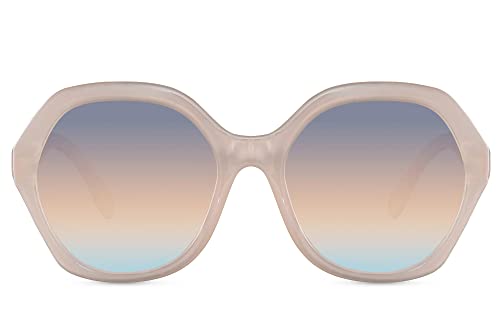 Cheapass Sonnenbrille Günstige Sonnenbrille riesiger sechseckig dicker transparenter Rahmen mit blau/orange verspiegelten Gläsern 100% recycelt UV400-geschützt Eleganz für Damen von Cheapass