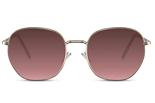 Cheapass Sonnenbrille Günstige Sonnenbrille rund-goldener Metallrahmen mit flexiblen Scharnieren in Retro-Braun/Rosa mit Farbverlauf recycelte Gläser UV400-geschützt für Herren und Damen von Cheapass