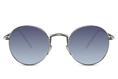 Cheapass Sonnenbrille Günstige Sonnenbrille rund-silberfarbene Metall-Fesitval-Sonnenbrille mit Steg und blau verlaufenden recycelten Gläsern UV400-geschützt für Herren und Damen von Cheapass