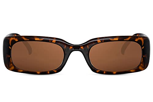 Cheapass Sonnenbrille Günstige Sonnenbrille vollständig recycelt und rechteckig mit dicken Rändern und halbbraunem Rahmen und braunen Gläsern, moderne Eleganz UV400-geschützt für Damen von Cheapass