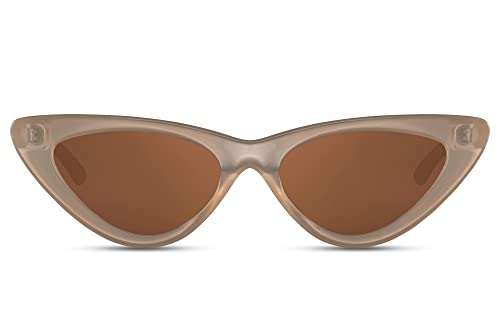 Cheapass Sonnenbrille Günstige Sonnenbrille vollständig recycelte Cateye-Sonnenbrille mit einem transparenten beigefarbenen Rahmen und braunen Gläsern UV400-geschützt für Damen von Cheapass