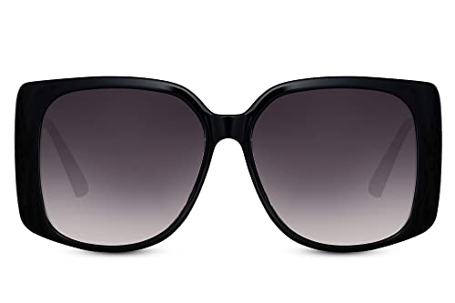 Cheapass Sonnenbrille Günstige Sonnenbrille vollständig recycelte große quadratische Sonnenbrille mit schwarzem Rahmen mit dunklen Verlaufsgläsern und goldenen Metallbügeln UV400-geschützt, Damen von Cheapass