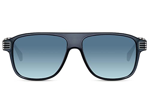 Cheapass Sonnenbrille Günstige Sonnenbrille vollständig recyceltes breites cooles blaues rechteckiges Gestell blau/silbern gestreiften Metallbügeln blau verlaufenden Gläsern für Herren UV400-geschützt von Cheapass